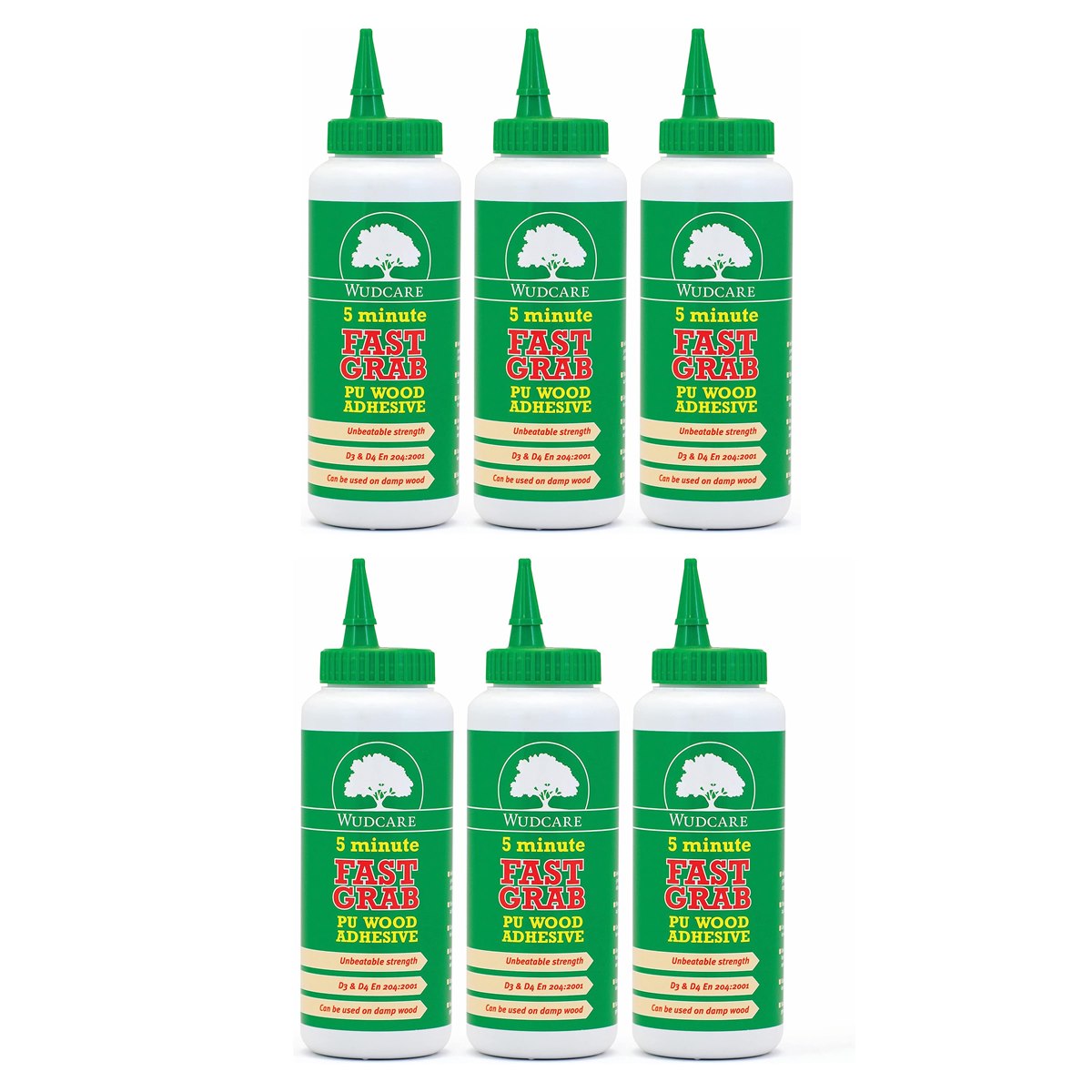 Case of 6 x Wudcare 5 Minute Fast Grab PU Wood Adhesive 1 kg