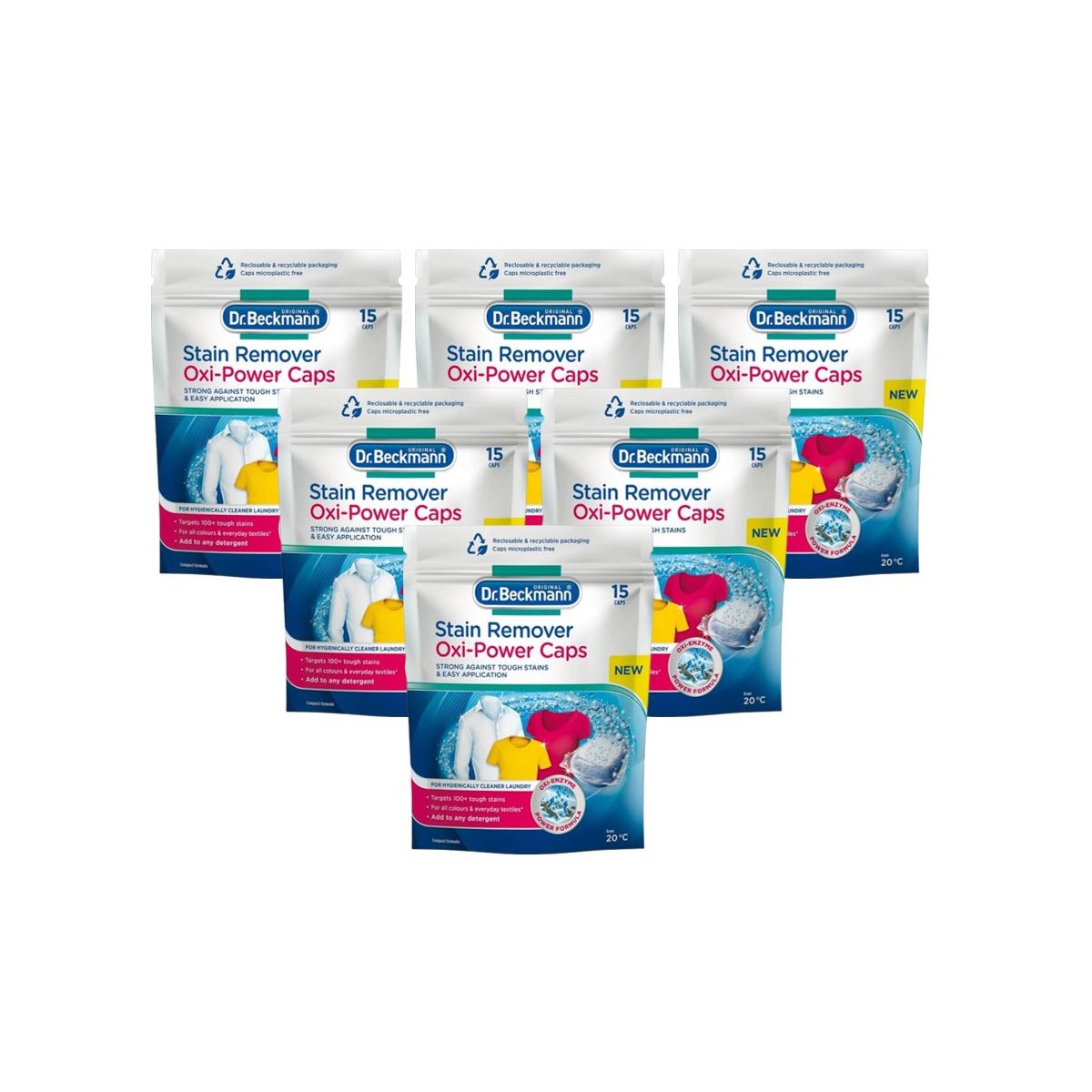 Case of 6 x Dr Beckmann Oxi-Power Caps Stain Remover Pop in Wash - 15 Washes
