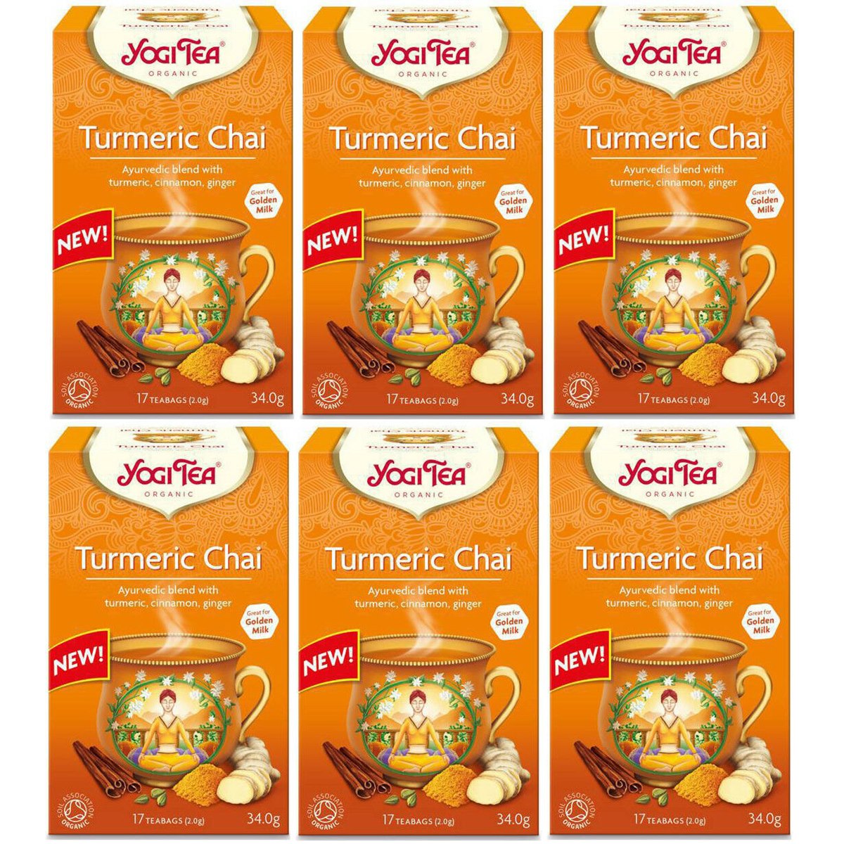 Case of 6 x Yogi Tea Turmeric Chai 17 Bags (Total 102 Bags)